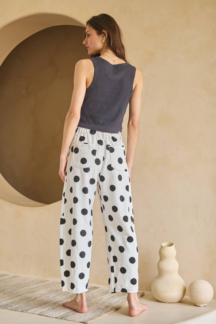 Polka Dot Barrel Denim Pants