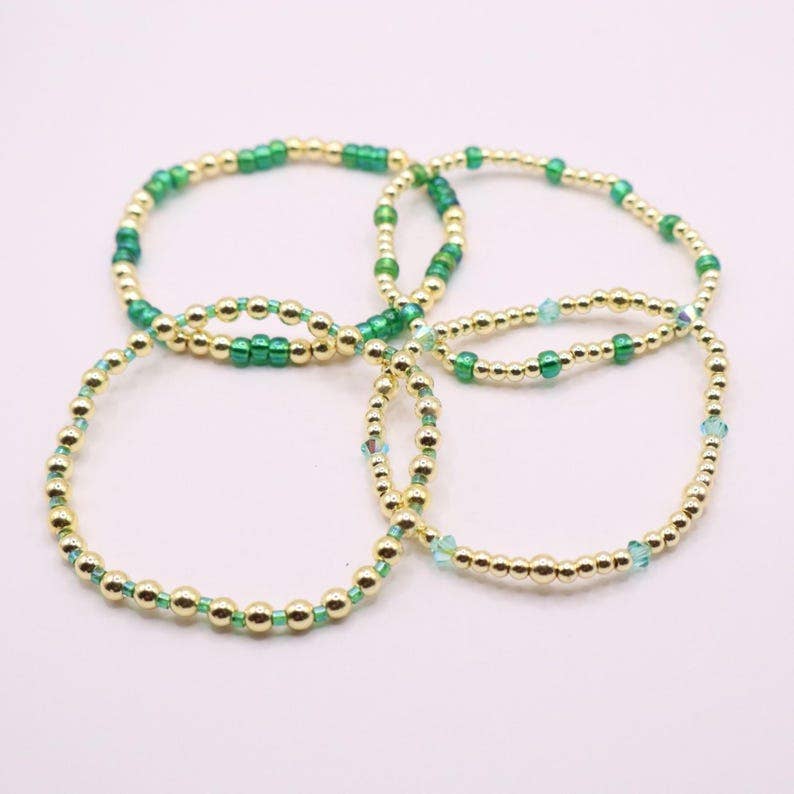 Emerald Green and Gold Hematite Bracelet Stack - The Classic Stack - Seaglass