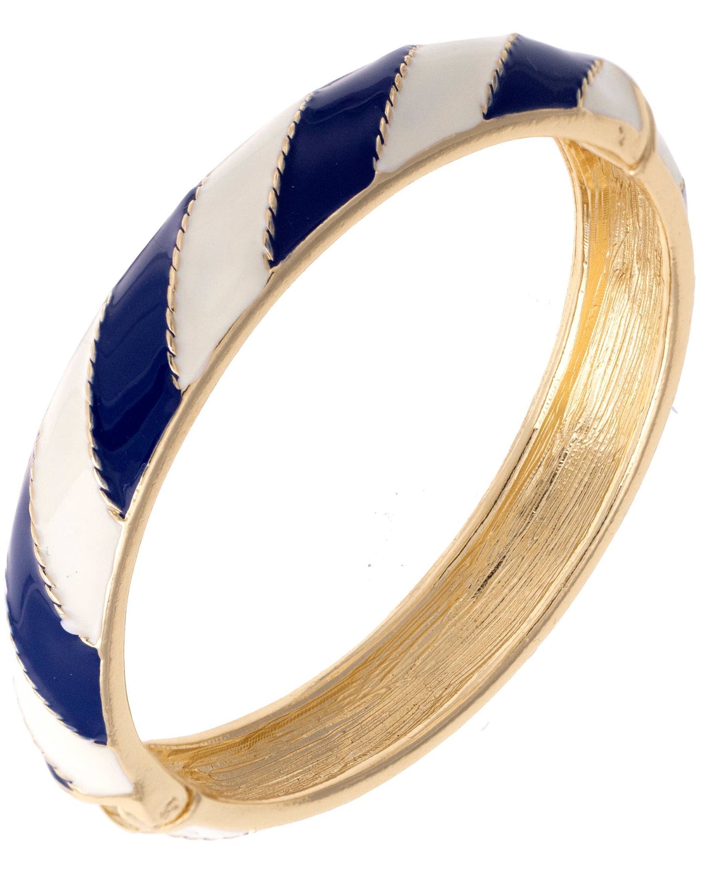 Sandy Striped Enamel Hinge Bangle in Navy
