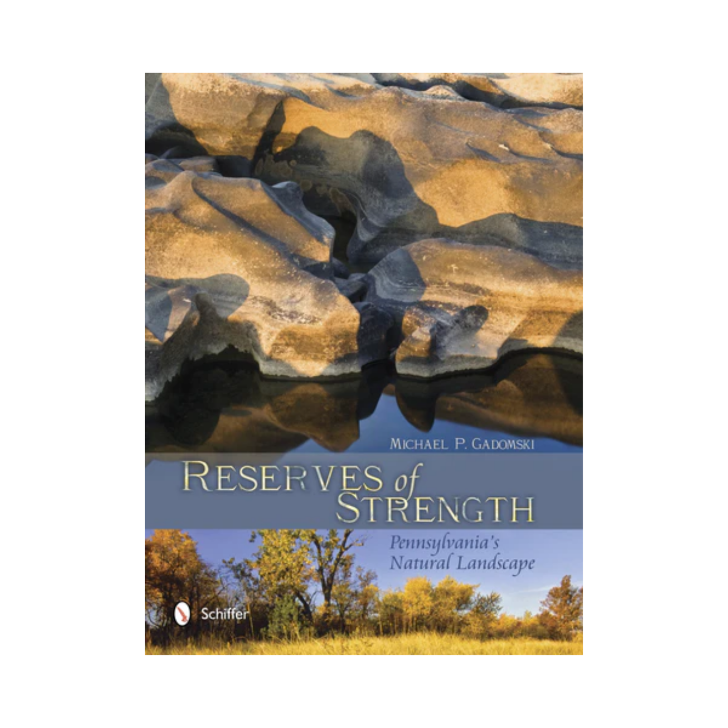 Book cover with rock formation and landscape image, featuring 'Reserves of Strength' by Michael P. Gadowski.