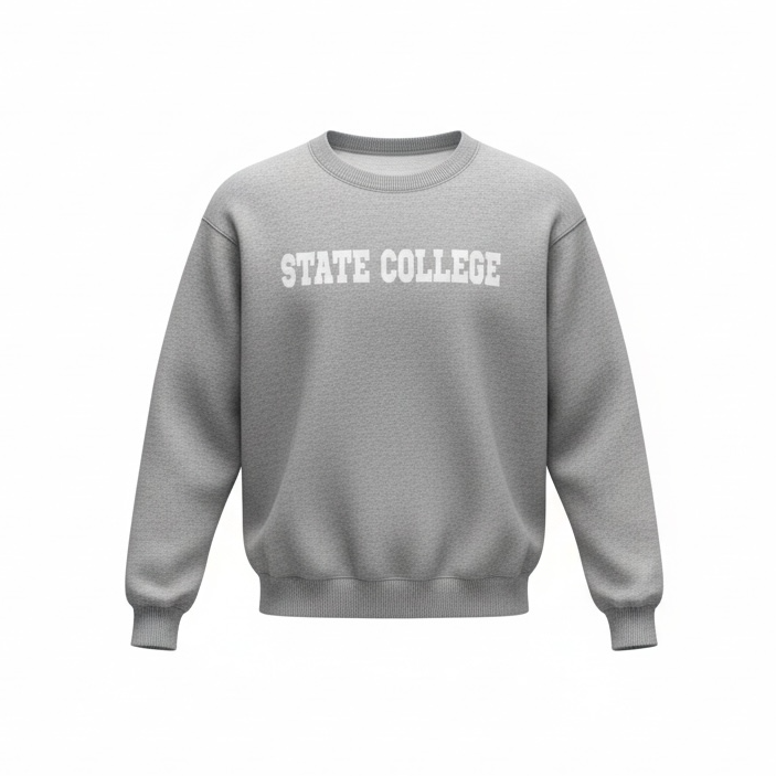 Heather gray and white State College Crewneck sweatshirt