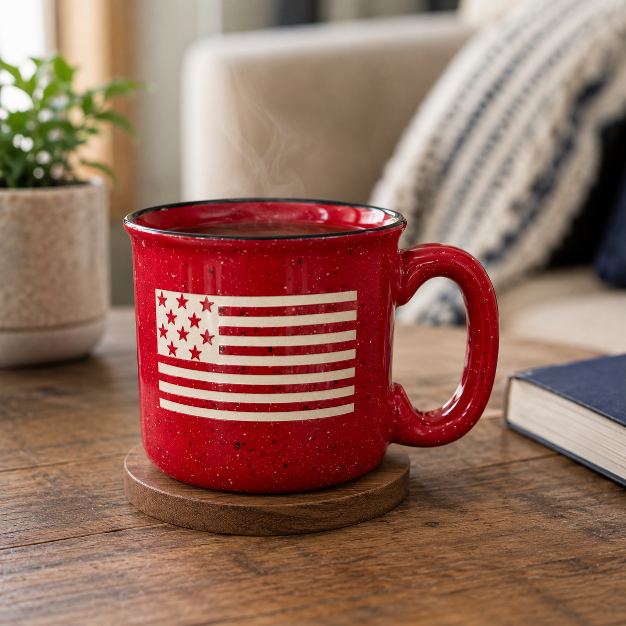 Engraved Ceramic Camp Mug | Red | Flag