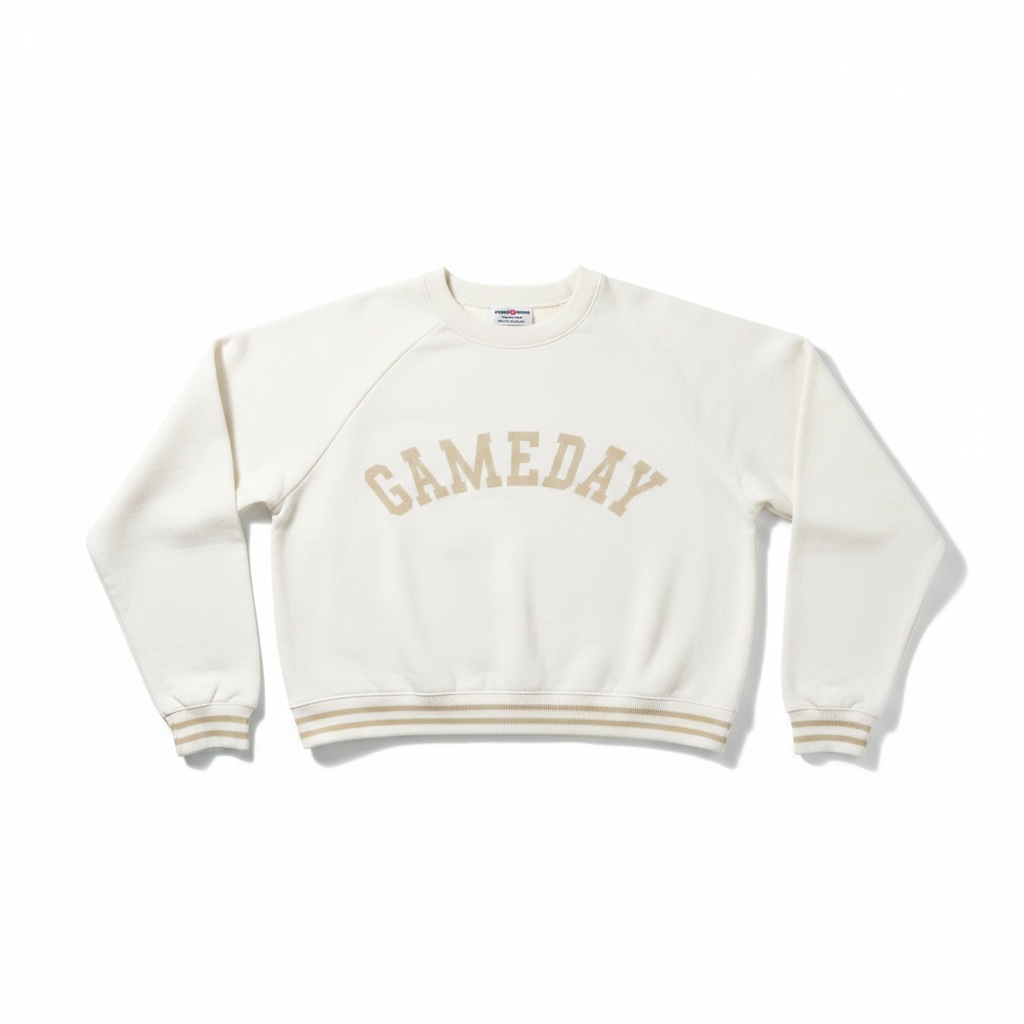 GAMEDAY Raglan Sweater | White & Camel