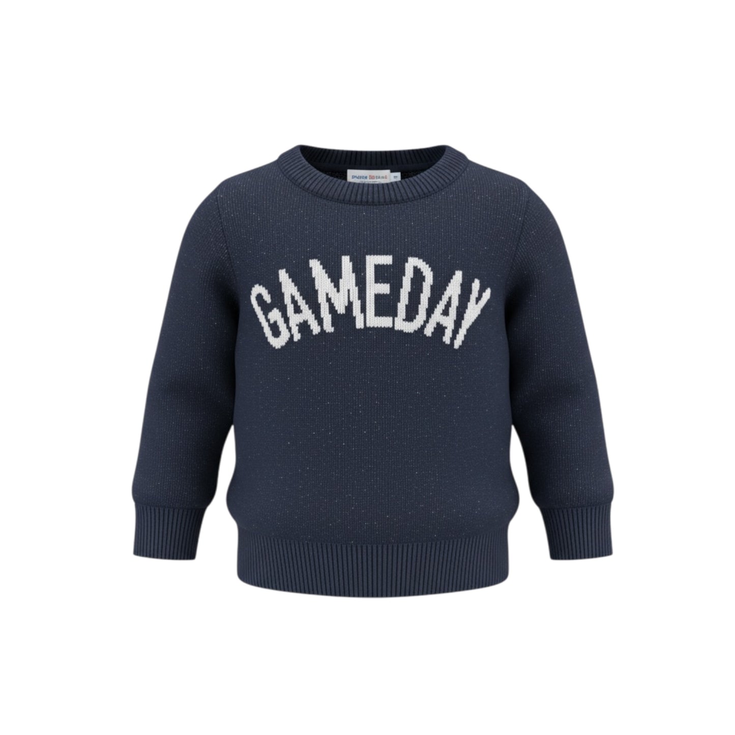 Navy blue kids sweater with 'GAMEDAY' text in white