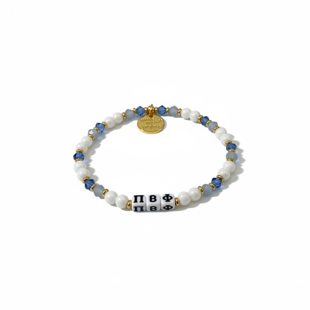 Bracelet with beads and letter beads on a white background