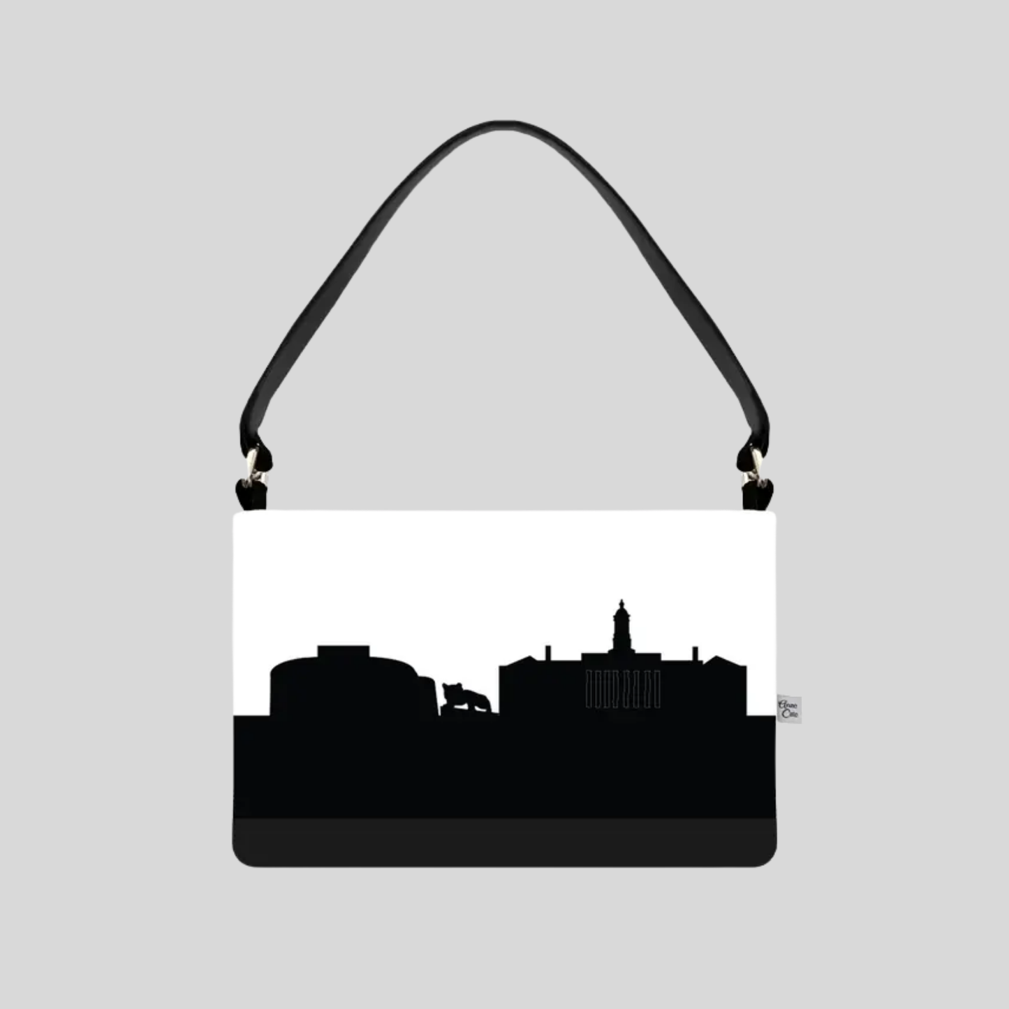 Navy and white handbag with State College silhouette