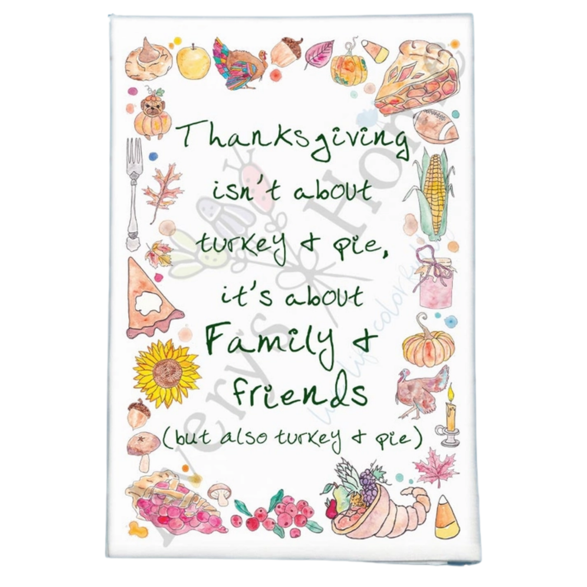 thanksgiving tea towel on white background