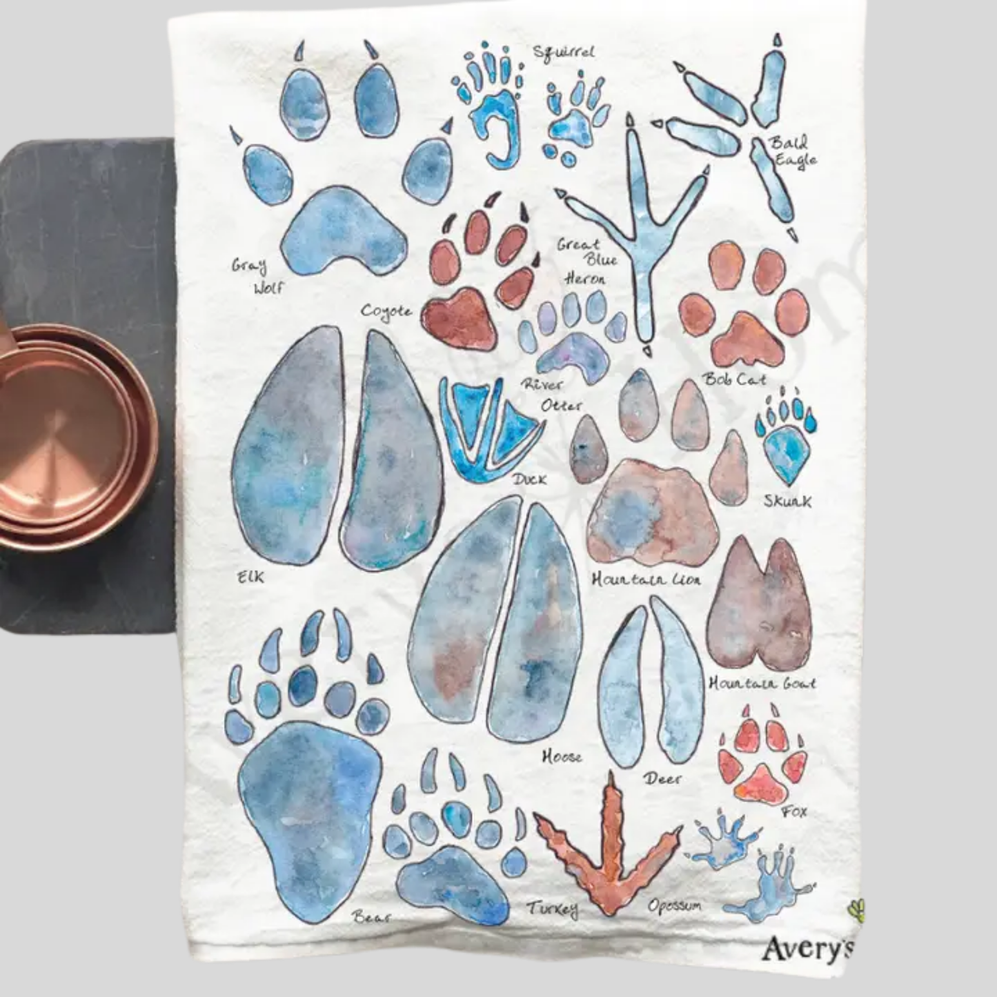 Animal paw prints on dish towel