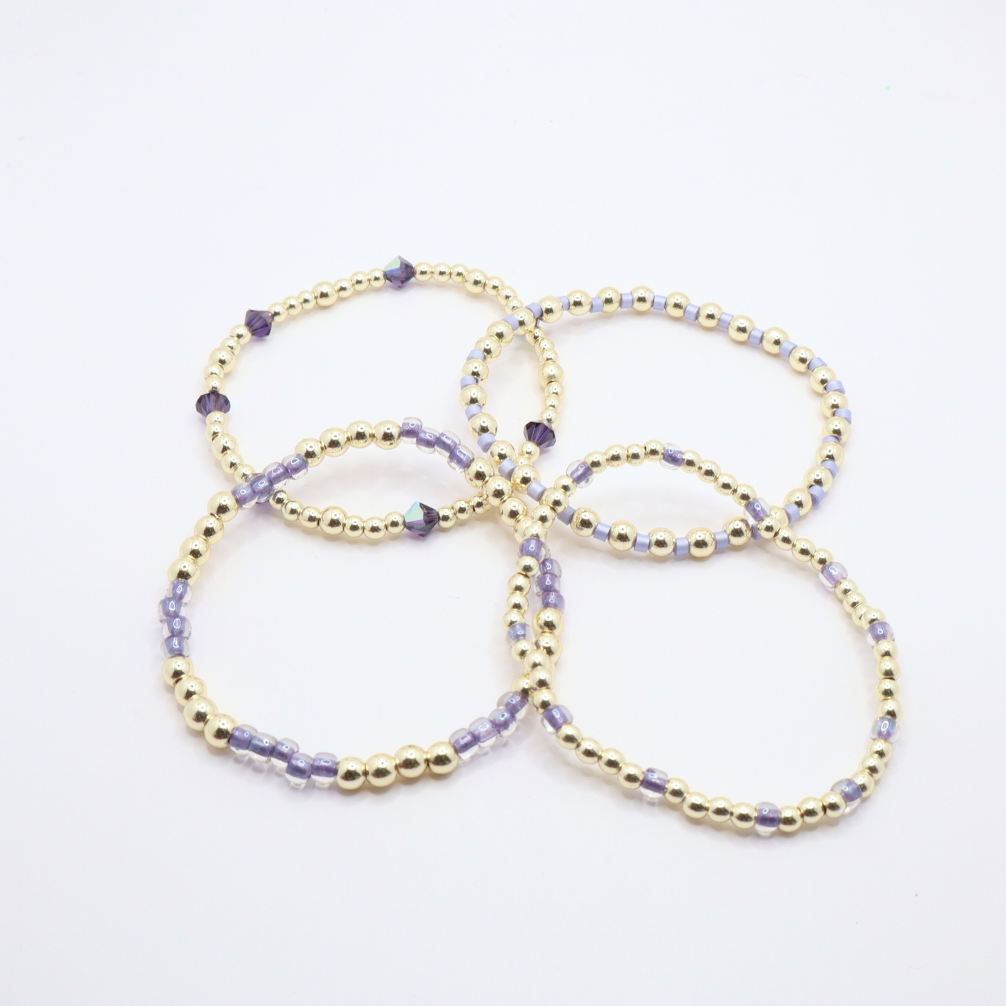 Lilac and Gold Hematite Bracelet Stack - Lilac Breeze