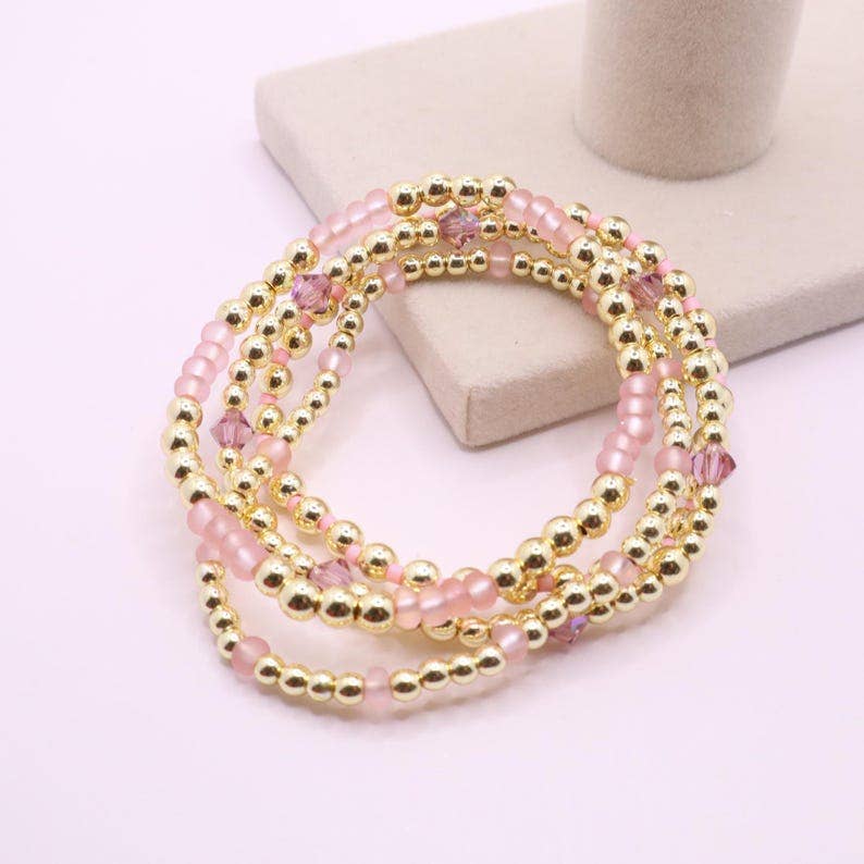 Blush Pink and Gold Hematite Bracelet Stack – The Classic Stack - Seashell Blush