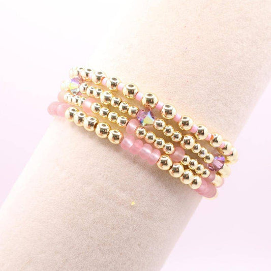 Blush Pink and Gold Hematite Bracelet Stack