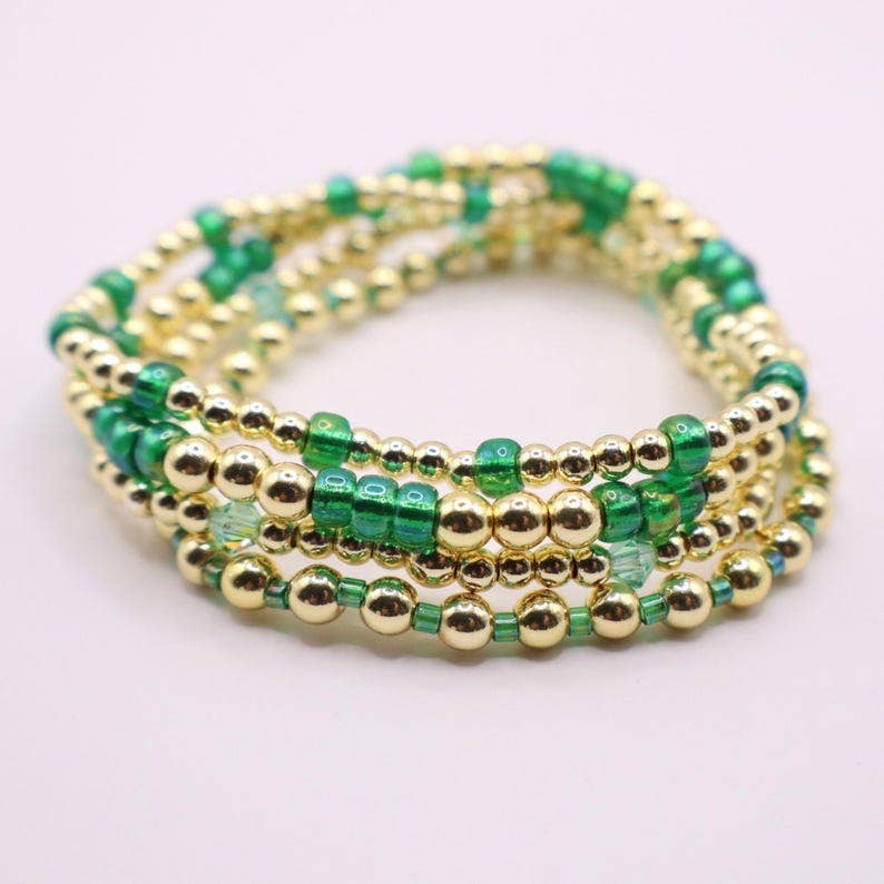 Emerald Green and Gold Hematite Bracelet Stack - The Classic Stack - Seaglass