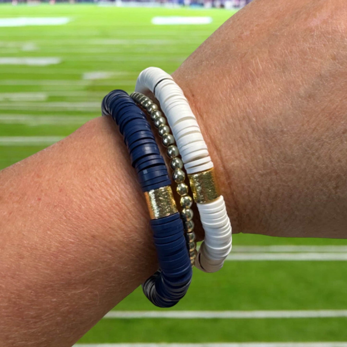 Navy Blue and White Game Day Bracelet Stack