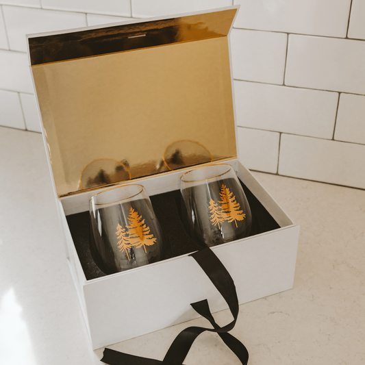 Gold Christmas Tree Stemless Wine Glasses | Set of 2