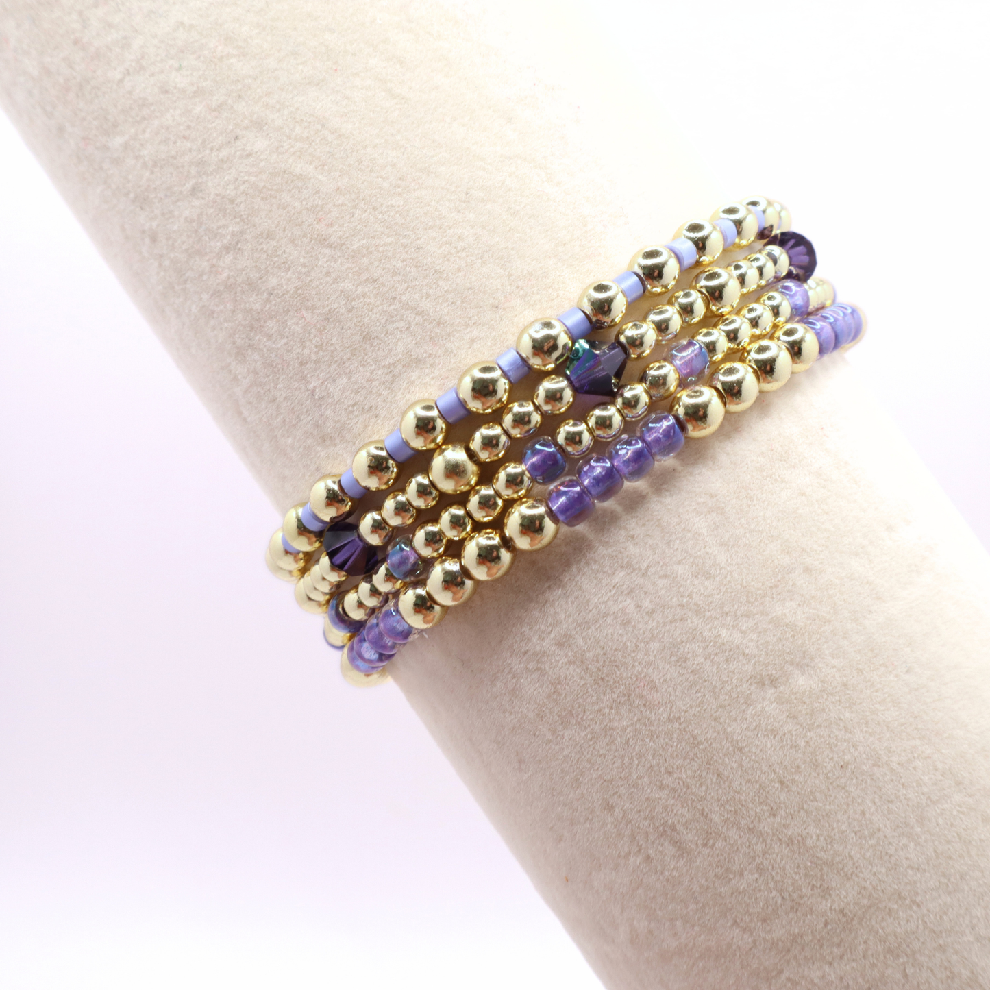 Lilac and Gold Hematite Bracelet Stack - Lilac Breeze