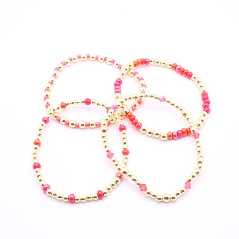 Hot Pink and Gold Hematite Bracelet Stack – The Classic Stack - Hot Hibiscus