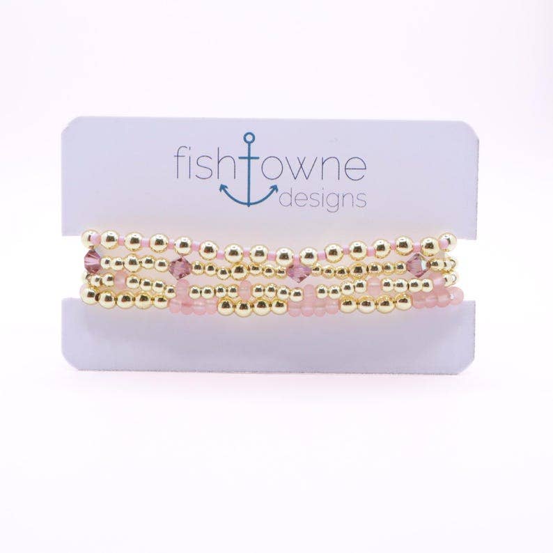 Blush Pink and Gold Hematite Bracelet Stack – The Classic Stack - Seashell Blush