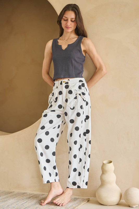 Polka Dot Barrel Denim Pants