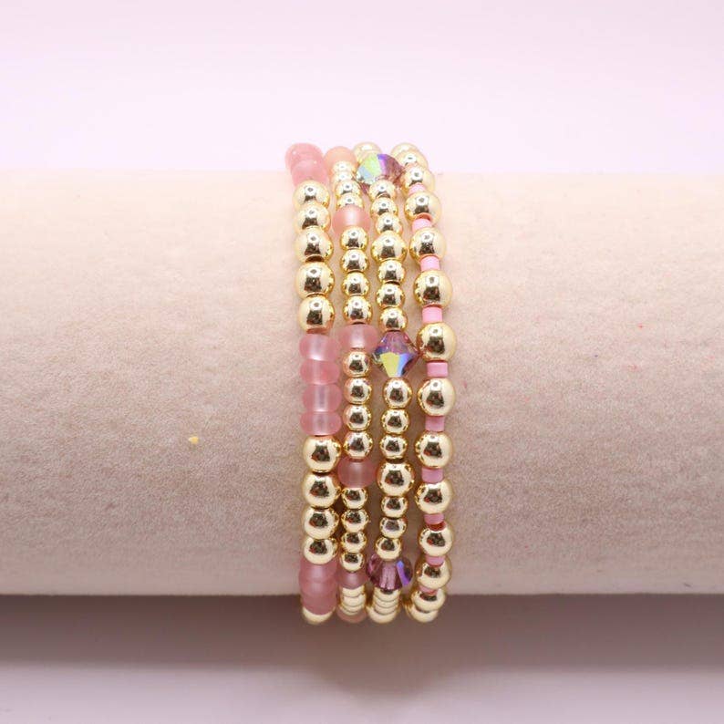 Blush Pink and Gold Hematite Bracelet Stack – The Classic Stack - Seashell Blush