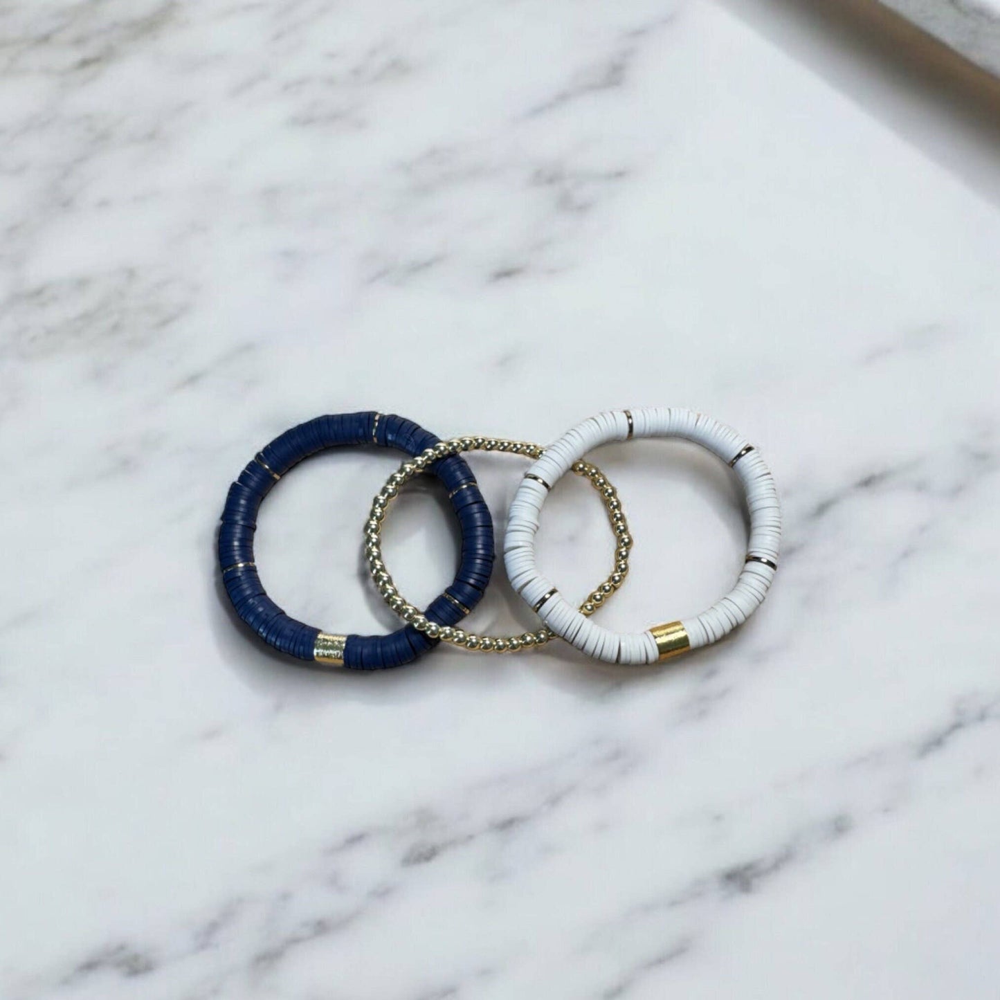 Navy Blue and White Game Day Bracelet Stack