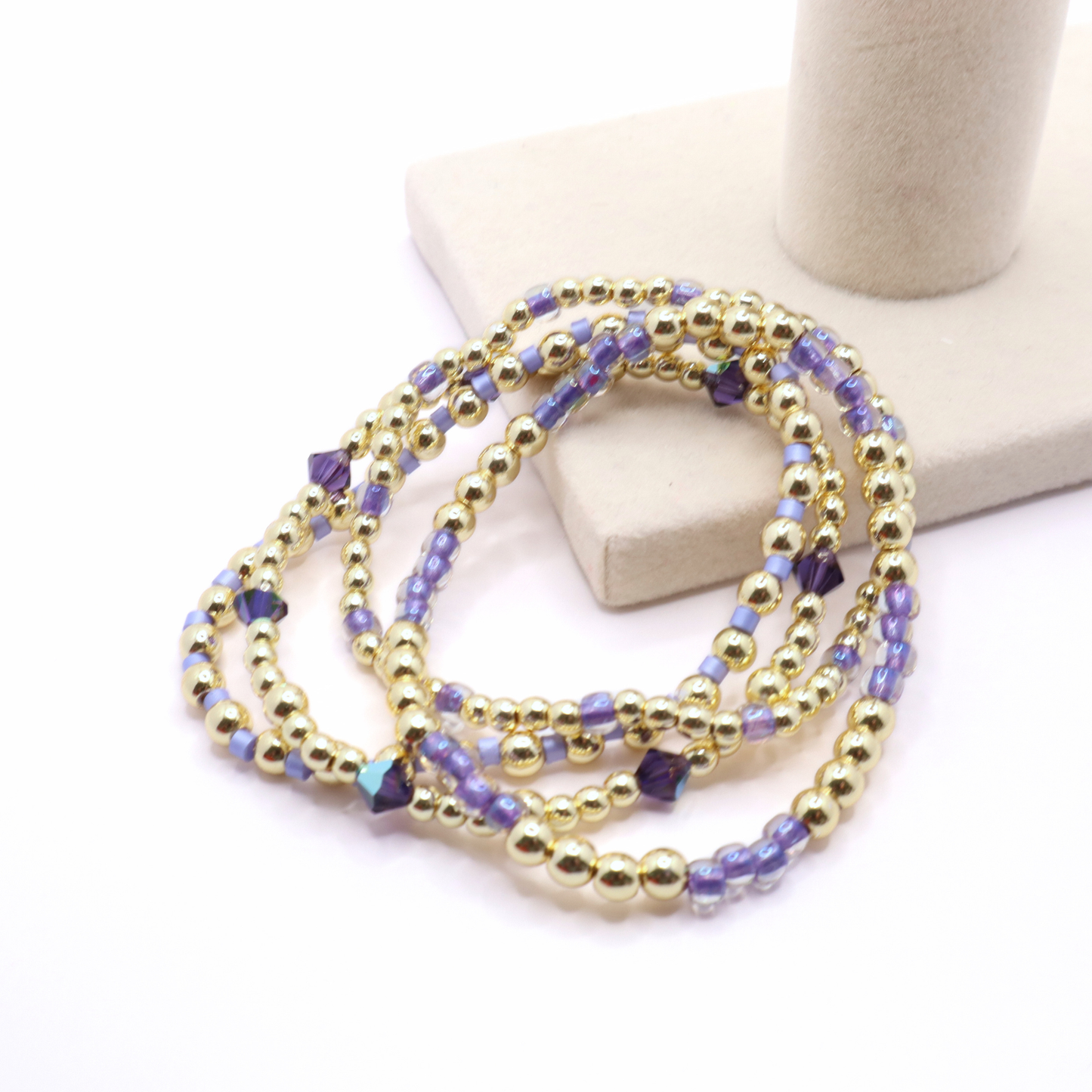 Lilac and Gold Hematite Bracelet Stack - Lilac Breeze