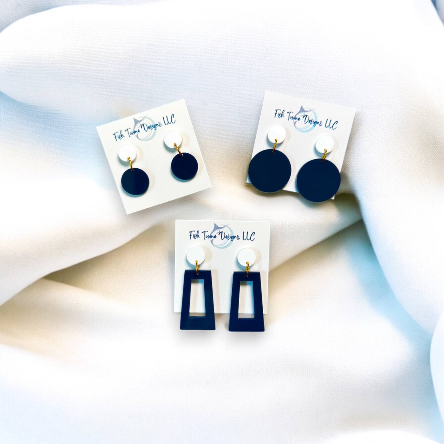 Navy Blue and White Game Day Earrings
