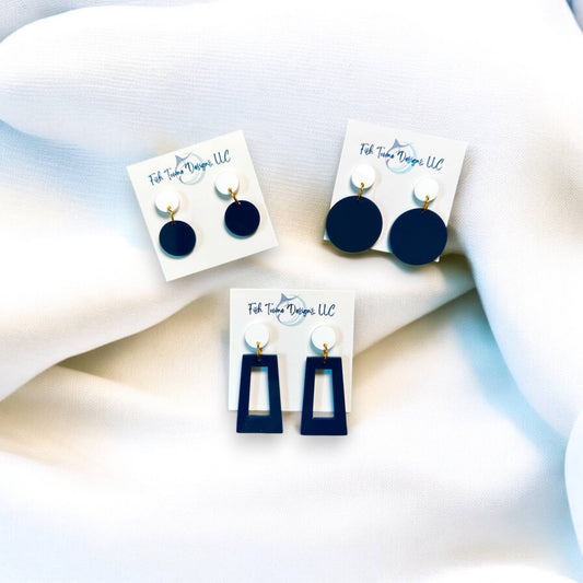 Navy Blue and White Game Day Earrings