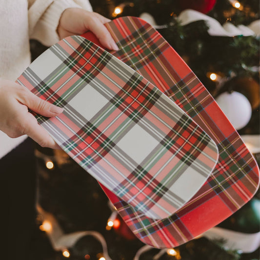 Red and White Plaid Melamine Serving Trays | Set of 2