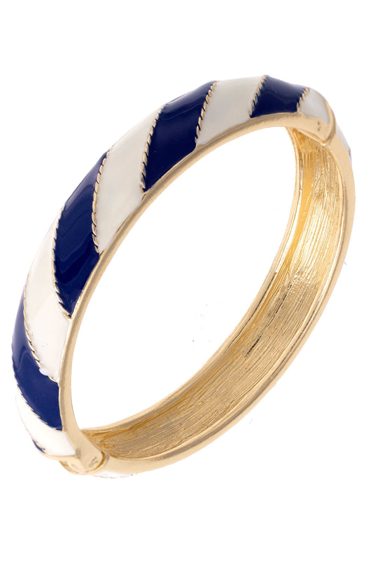 Sandy Striped Enamel Hinge Bangle in Navy