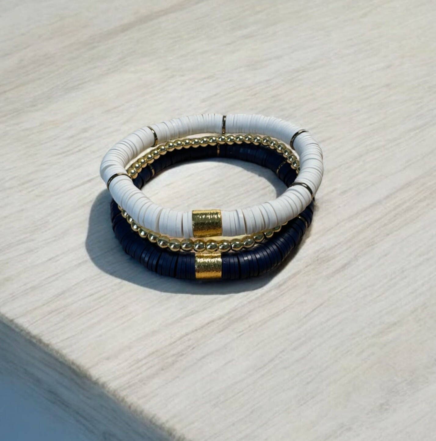 Navy Blue and White Game Day Bracelet Stack