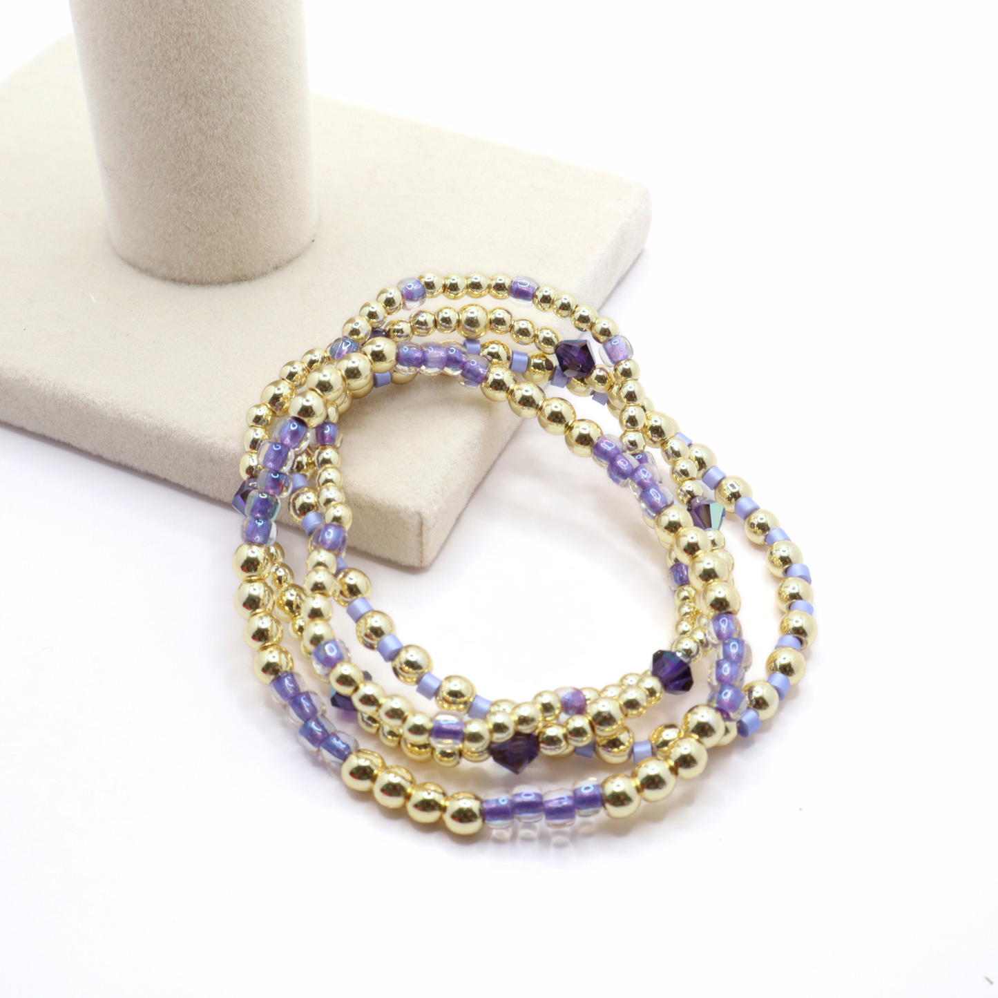 Lilac and Gold Hematite Bracelet Stack - Lilac Breeze