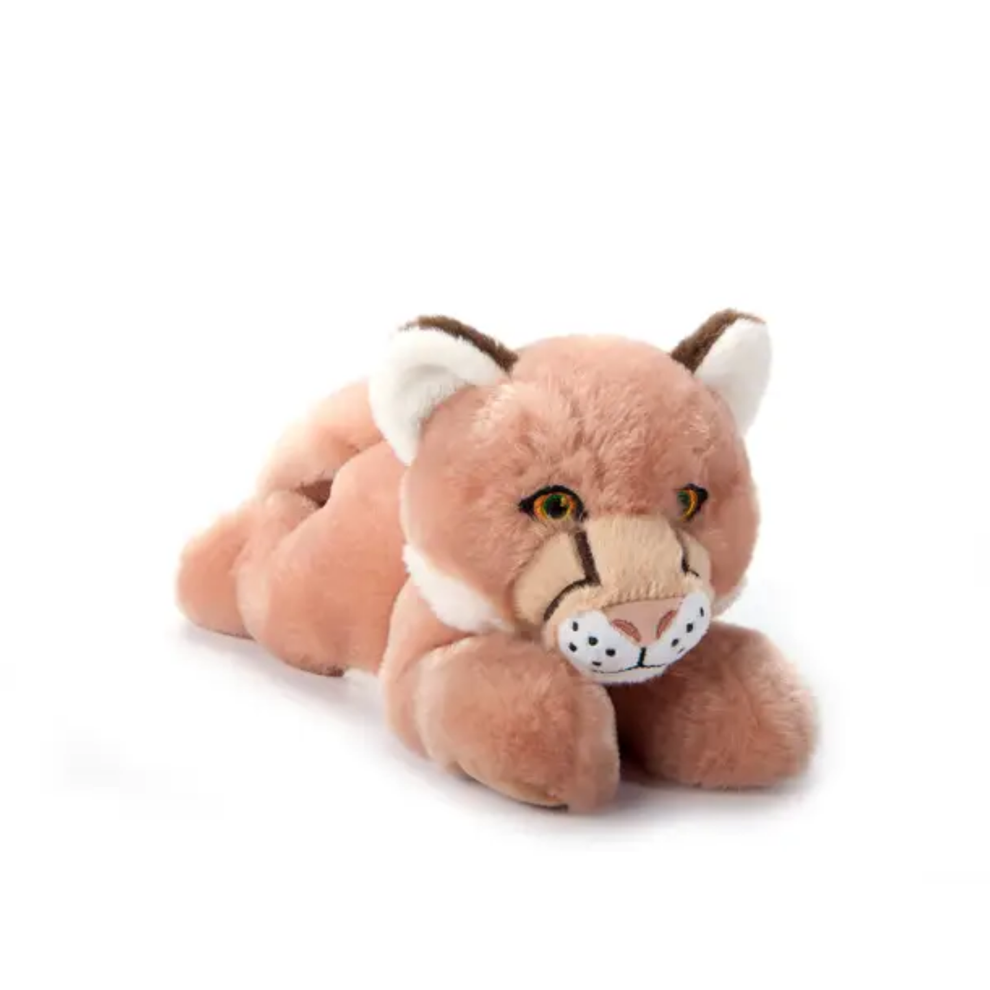 Plush toy mountain lion on a white background