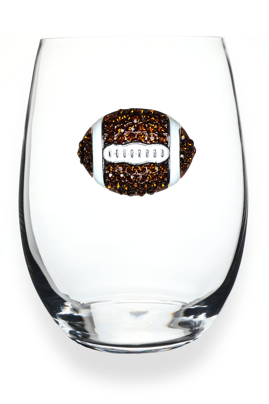 Football Jeweled Stemless Wine Glass