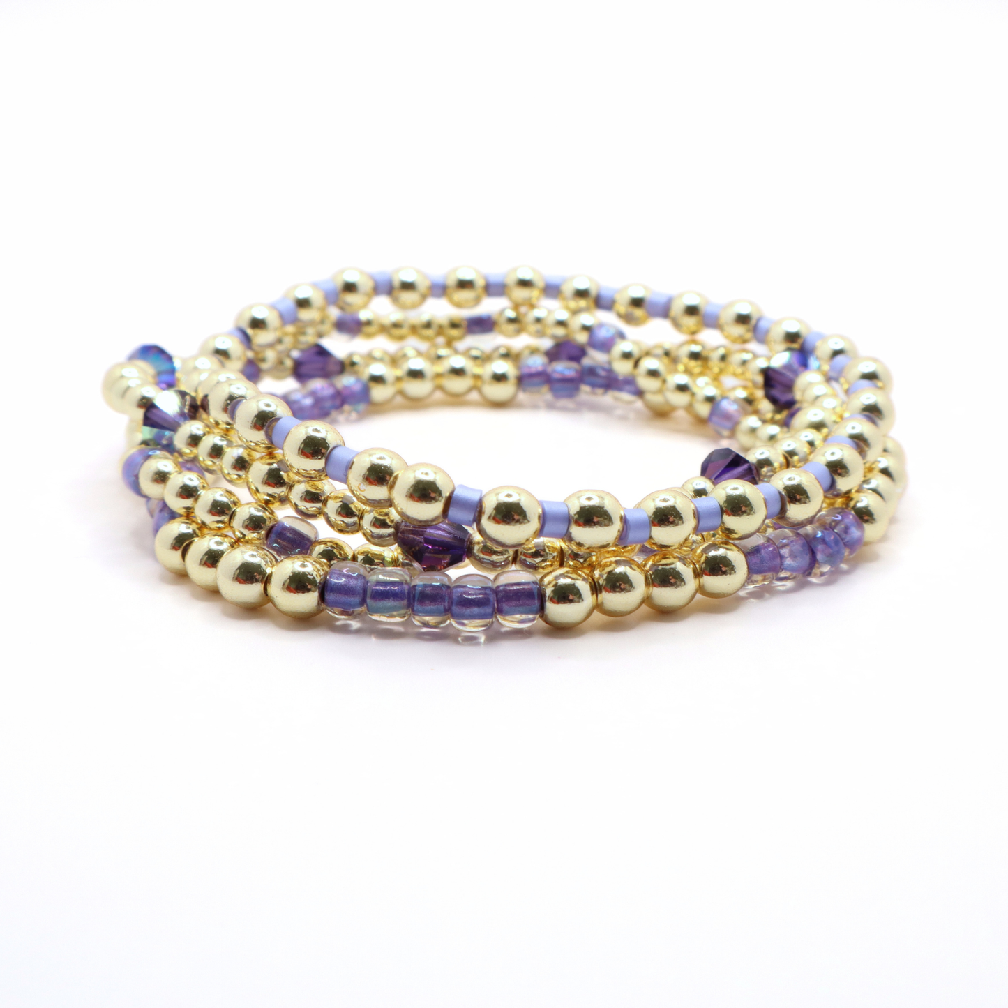 Lilac and Gold Hematite Bracelet Stack - Lilac Breeze