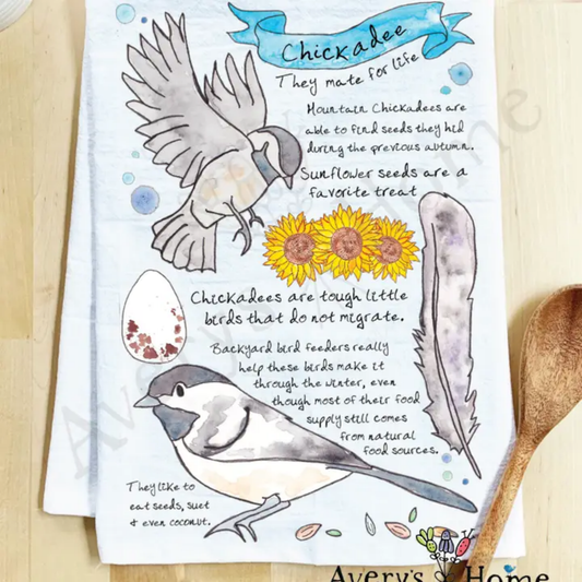Dish Towel with Chickadees