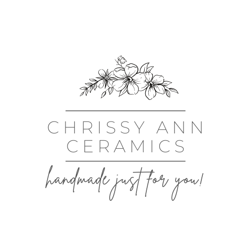 Logo for Chrissy Ann Ceramics with floral design and text on a white background