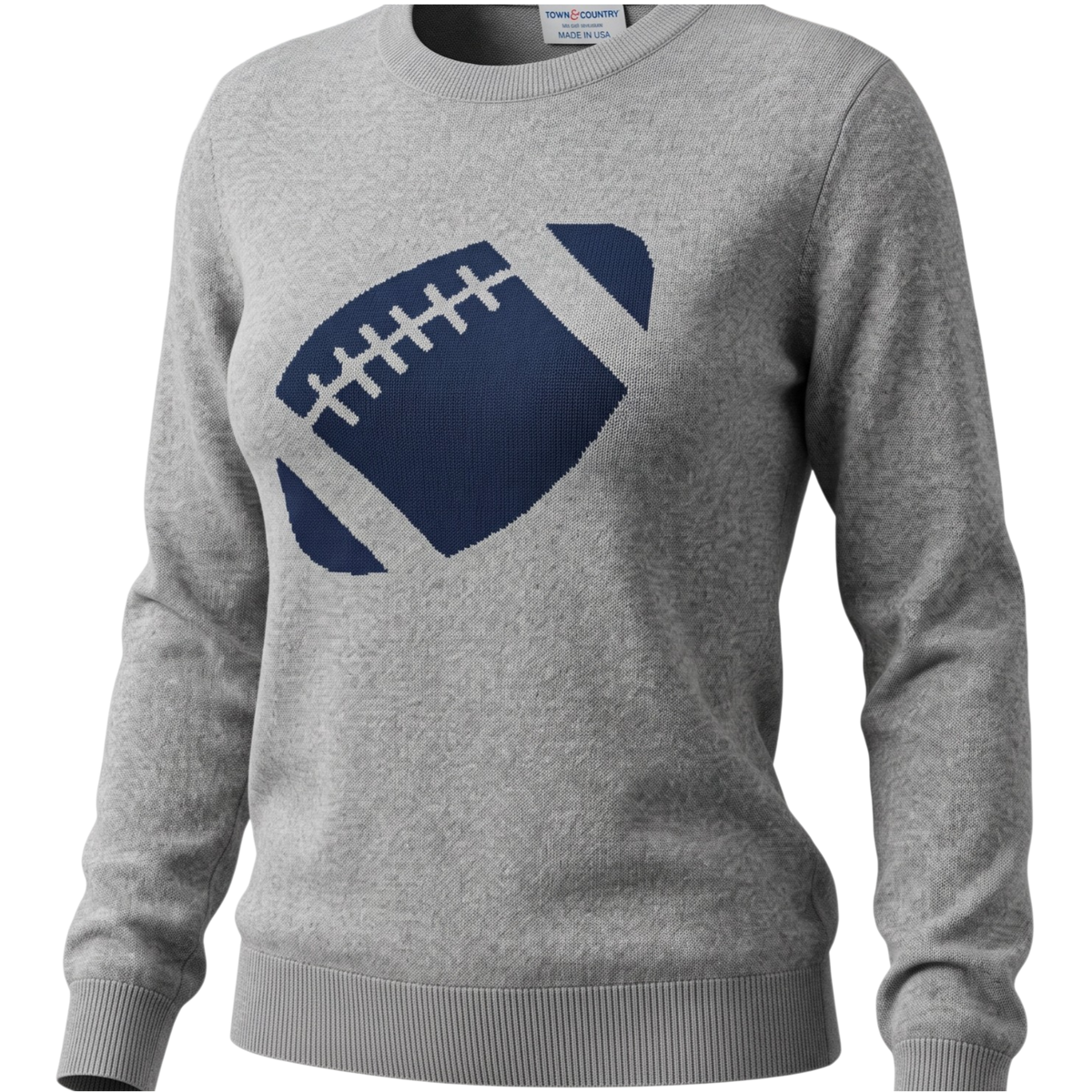 grey sweater with navy football
