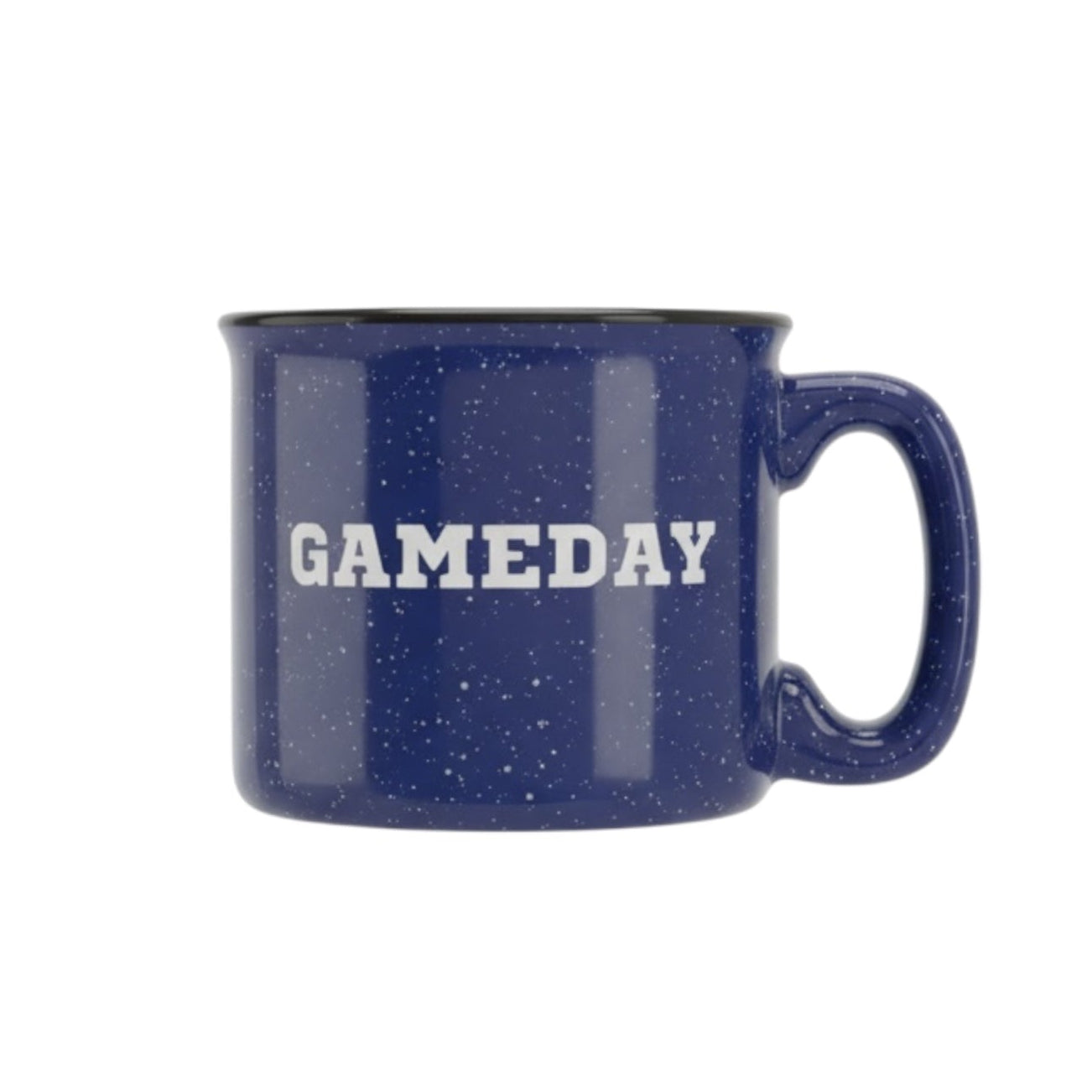 Cobalt blue ceramic mug with 'GAMEDAY' text