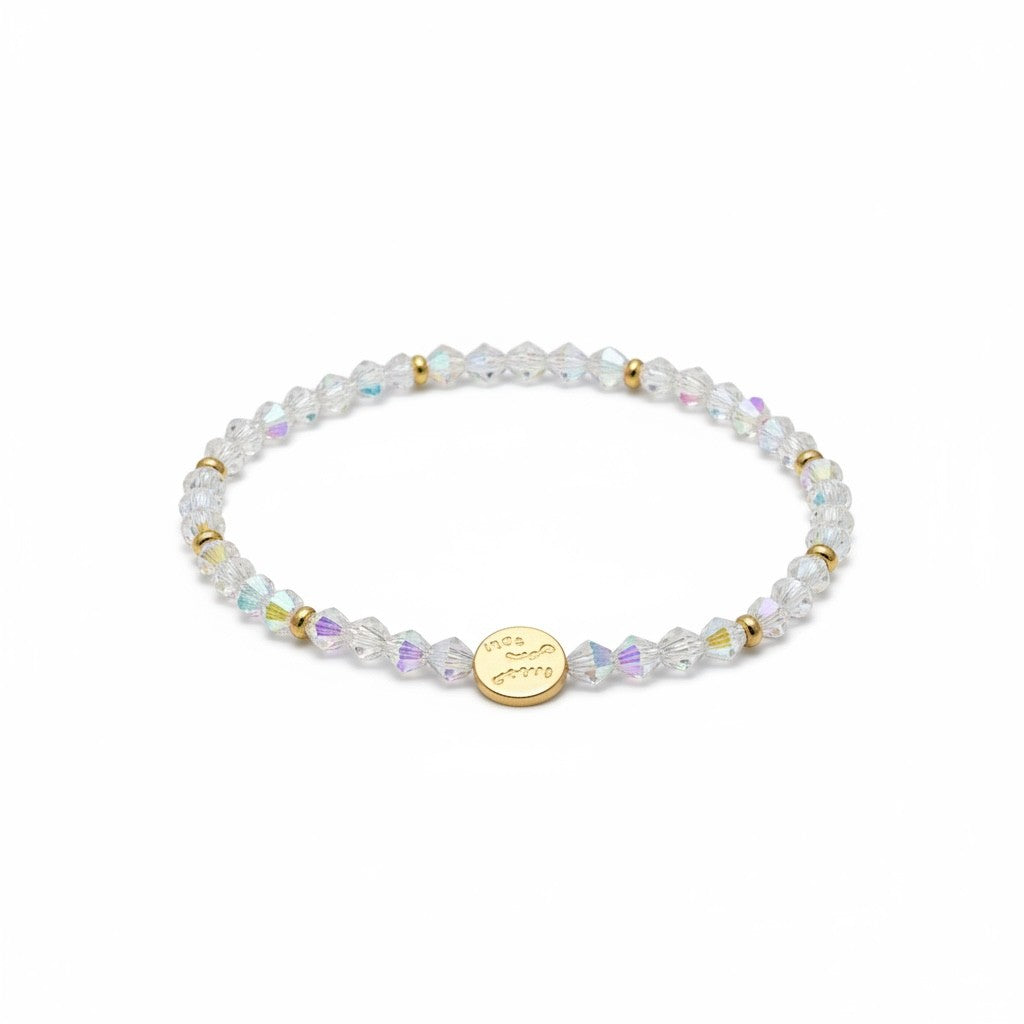 Clear beaded bracelet on white background