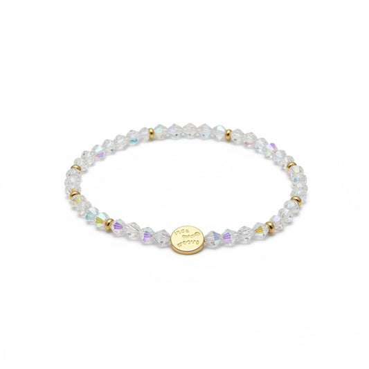 Clear beaded bracelet on white background