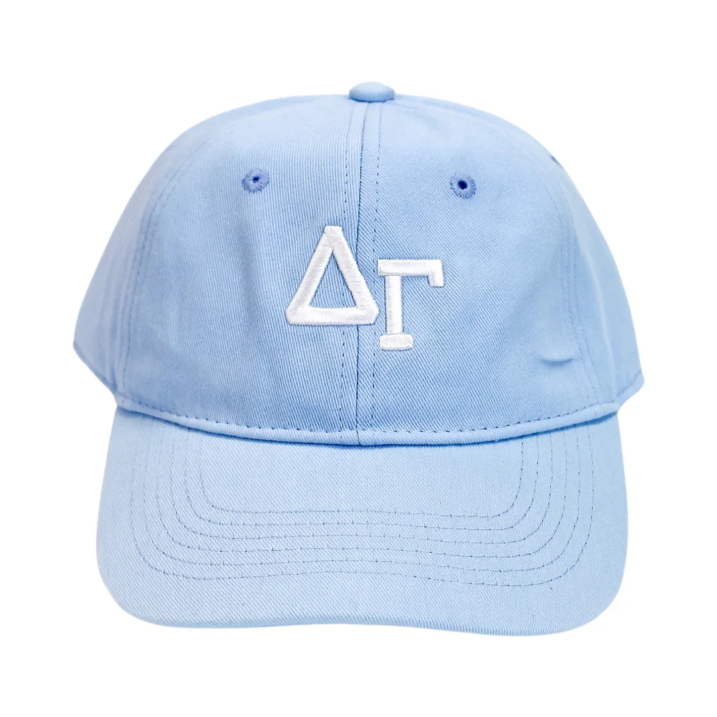 Light blue cap with white logo on a white background