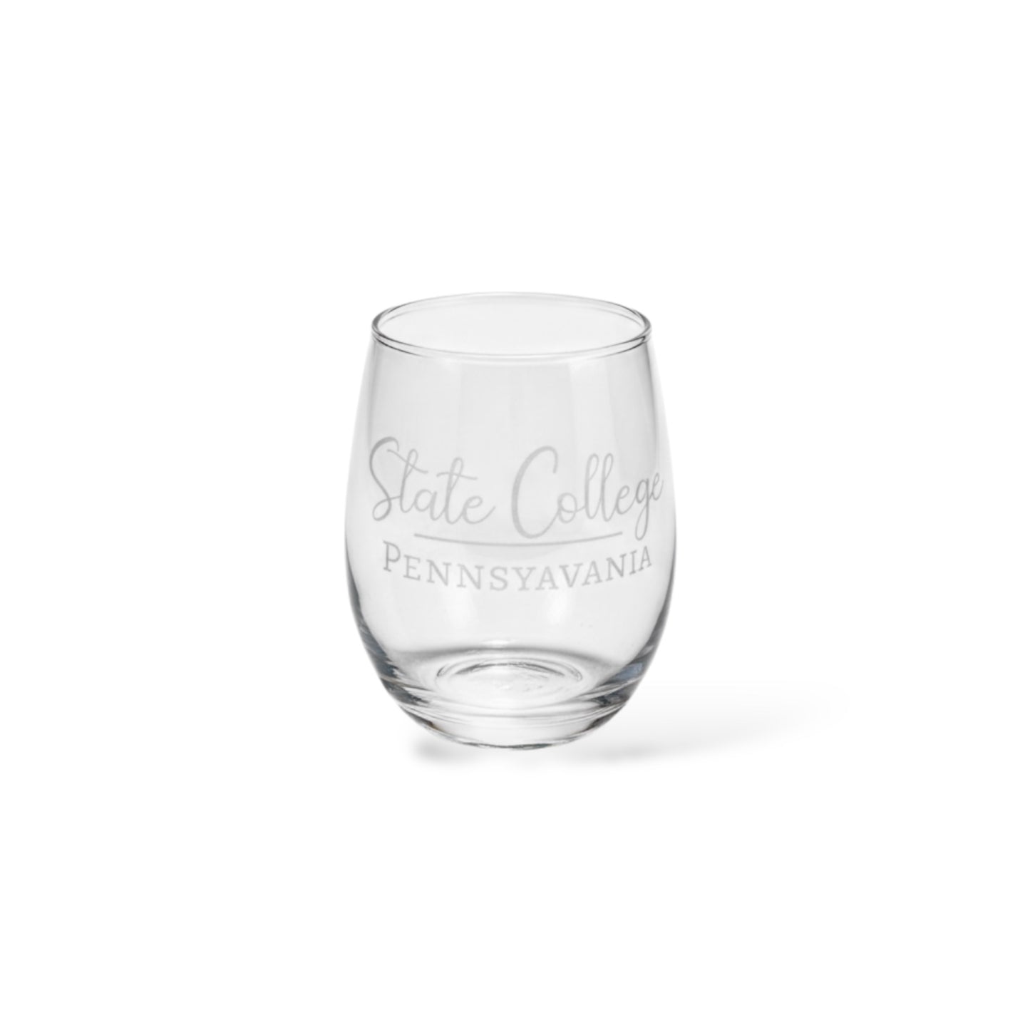 Engraved wine glass with “State College Pennsylvania” and printed map