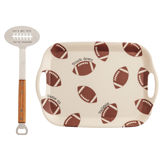 Football Serving Tray and Utensil Set