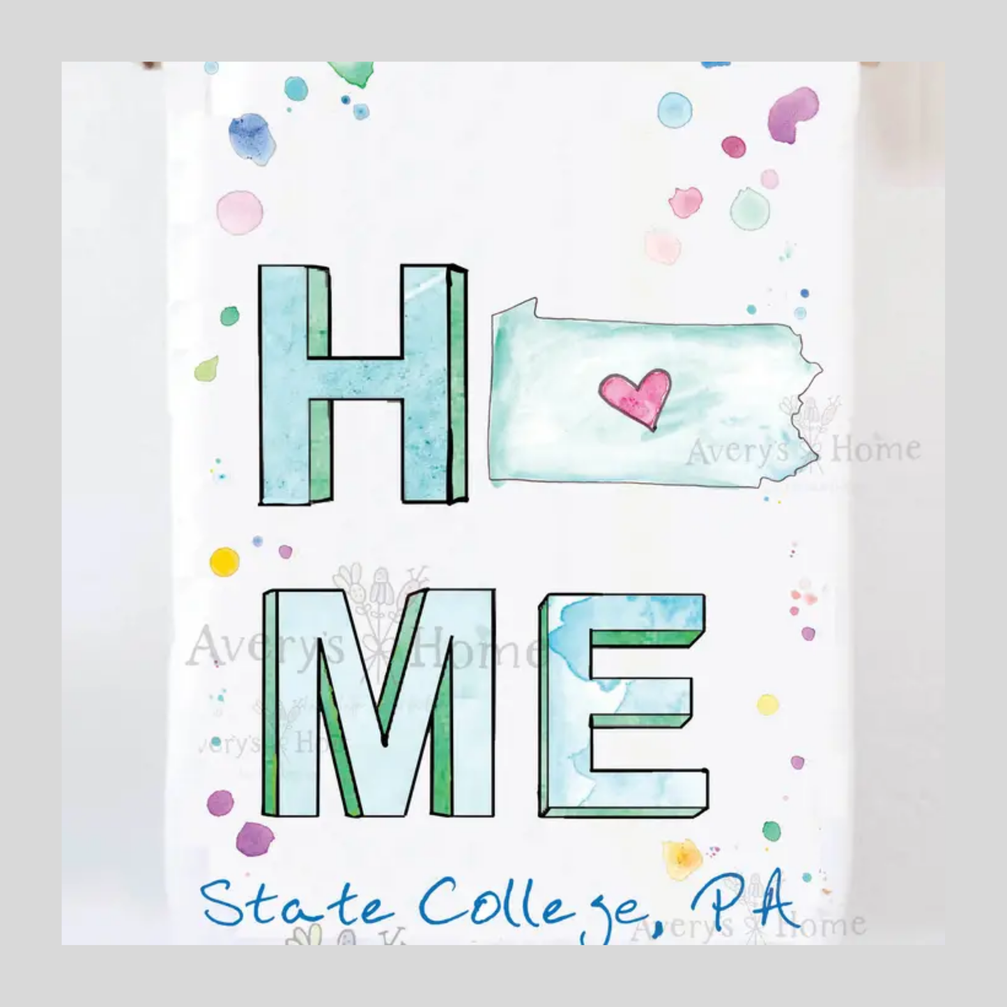 painted tea towel on grey background