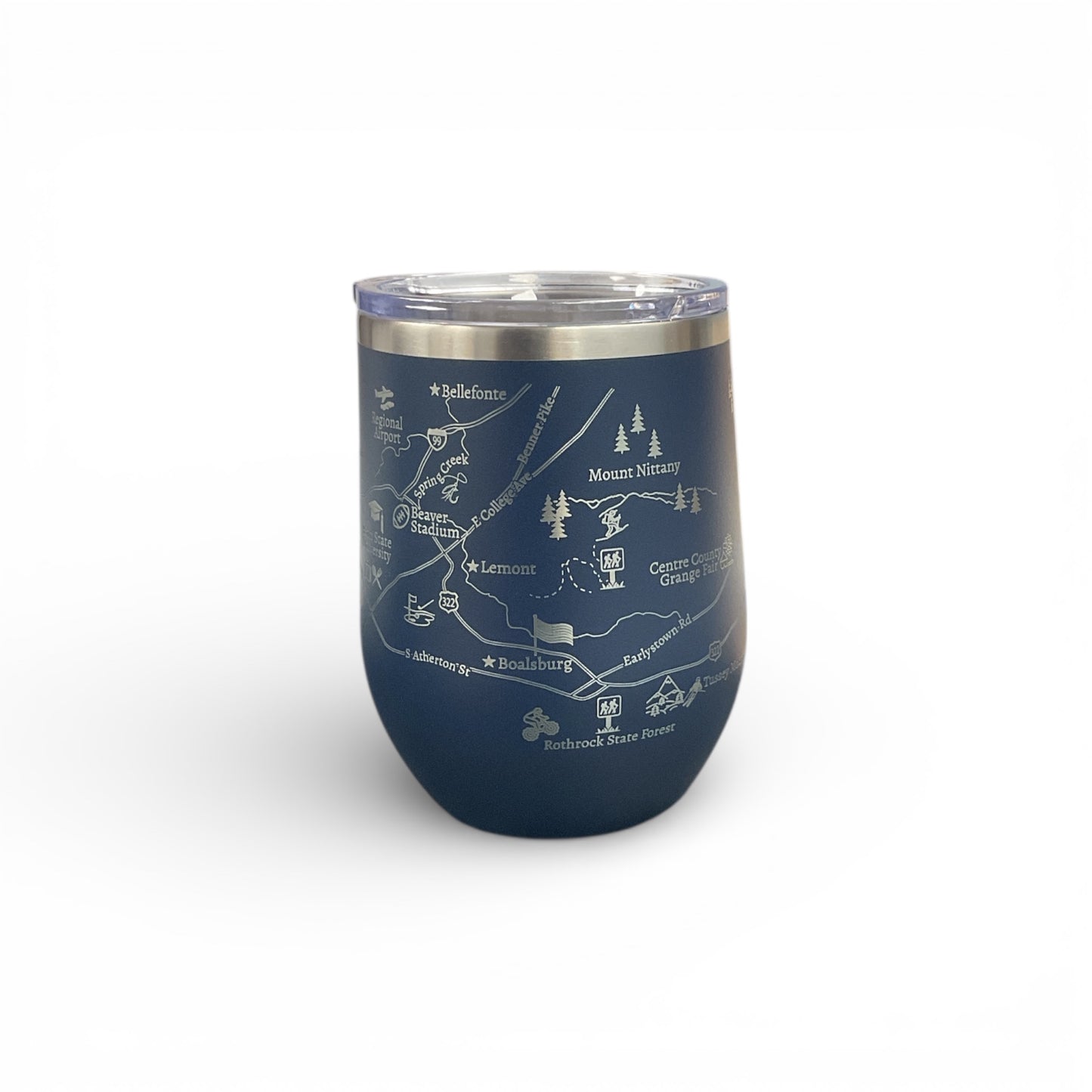 Stemless Wine | Map State College Navy | 12 Oz Insulated - Town Pride State College