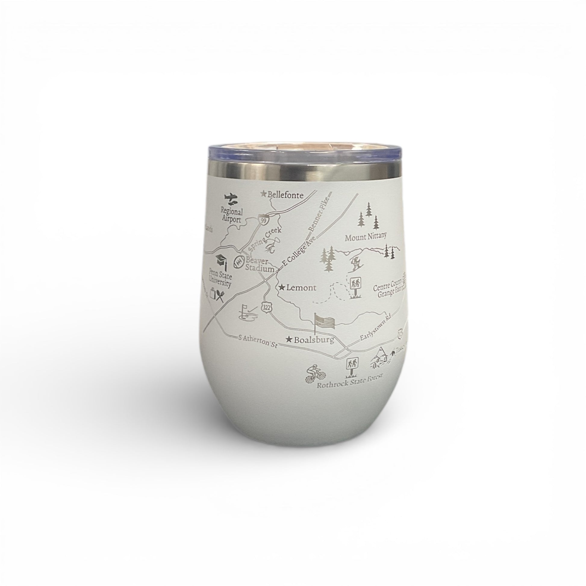 Stemless Wine | Map State College White | 12 Oz Insulated - Town Pride State College