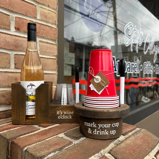 Wine Bottle Caddy & Cup Set