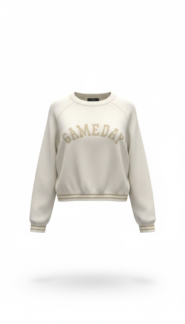 GAMEDAY Raglan Sweater | White & Camel