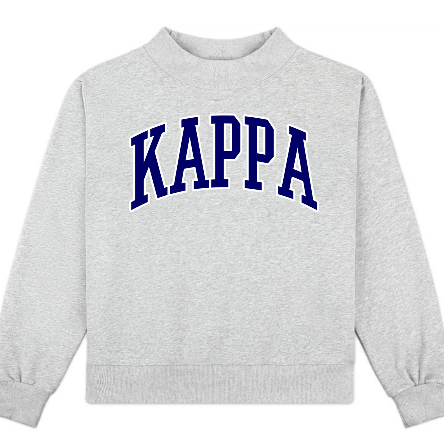 Gray sweatshirt with 'Kappa' printed in blue on a white background