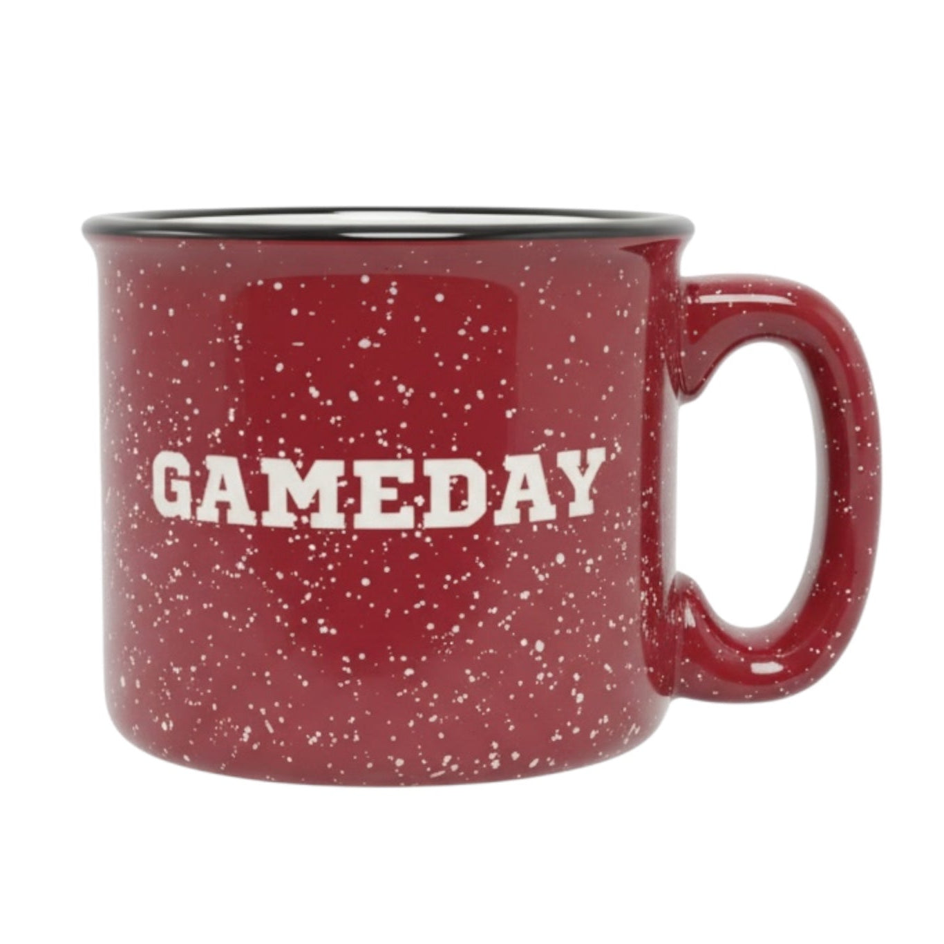 Maroon speckled ceramic mug with 'GAMEDAY' text in white